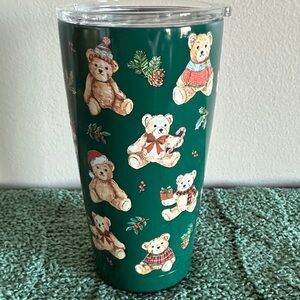 Clementine Holiday Christmas Bear Tumbler Mug Green Plaid NEW!